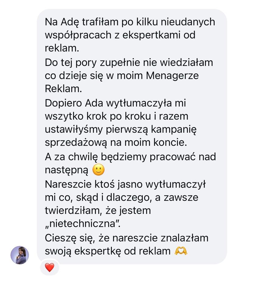 Opinia klientki o współpracy z Adrianną
